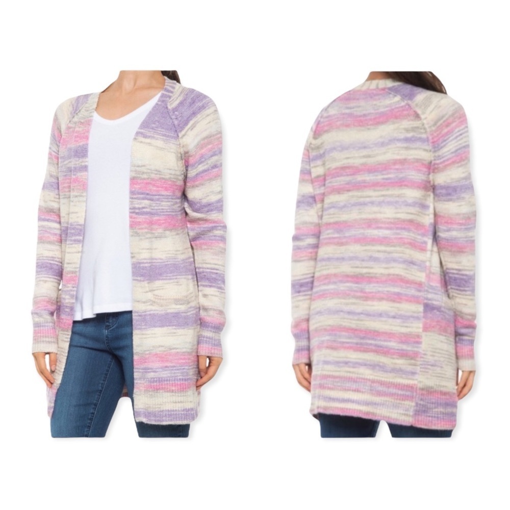 LUCKY BRAND Space Dye Open Front Cardigan Sweater with Hand Pockets M NWT